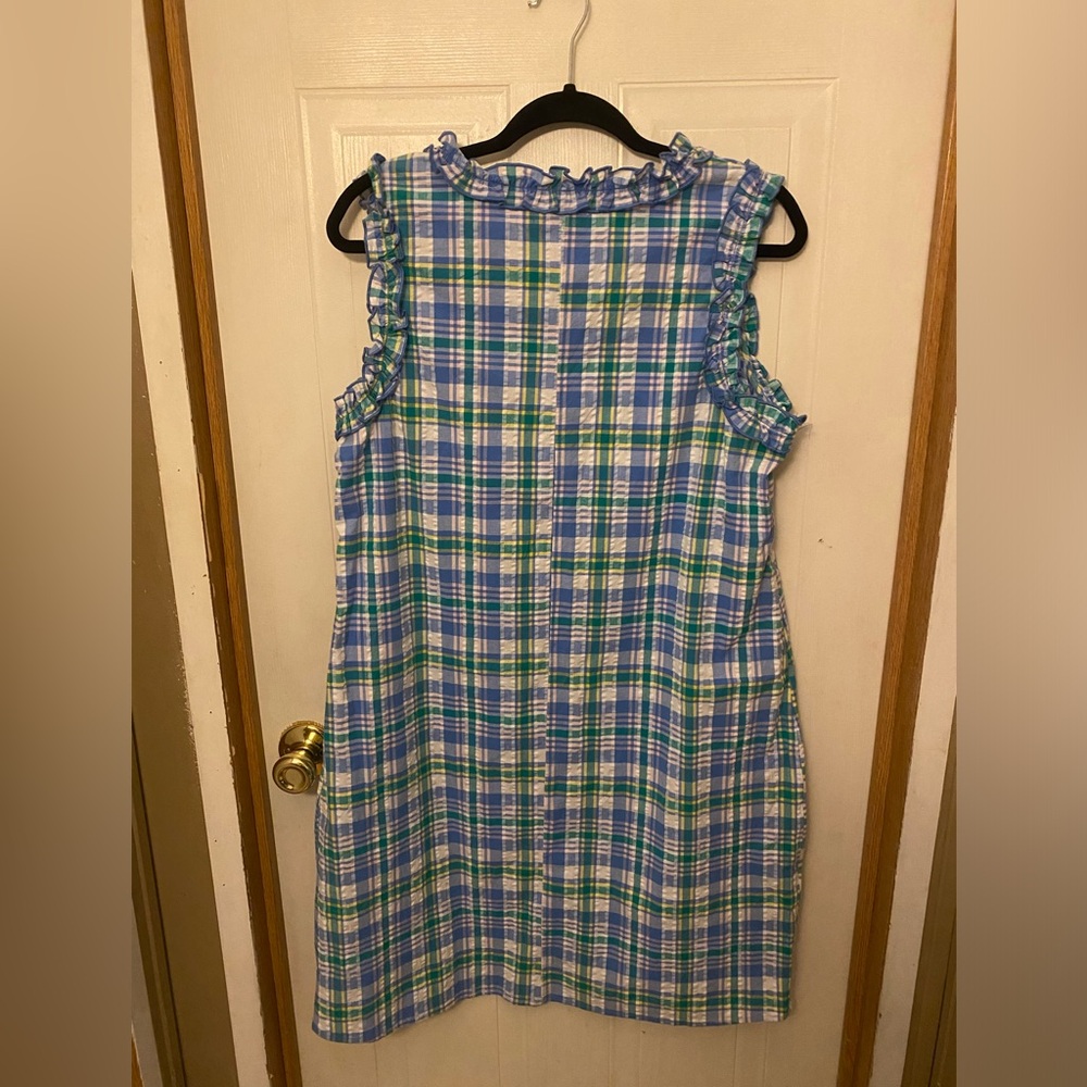 Kim Rogers Blue, Green and White Plaid Ruffle-Trim Midi Dress - Picture 2 of 9